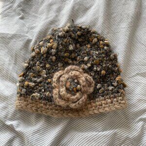 Vintage Flower Knit Chunky Beanie Hat